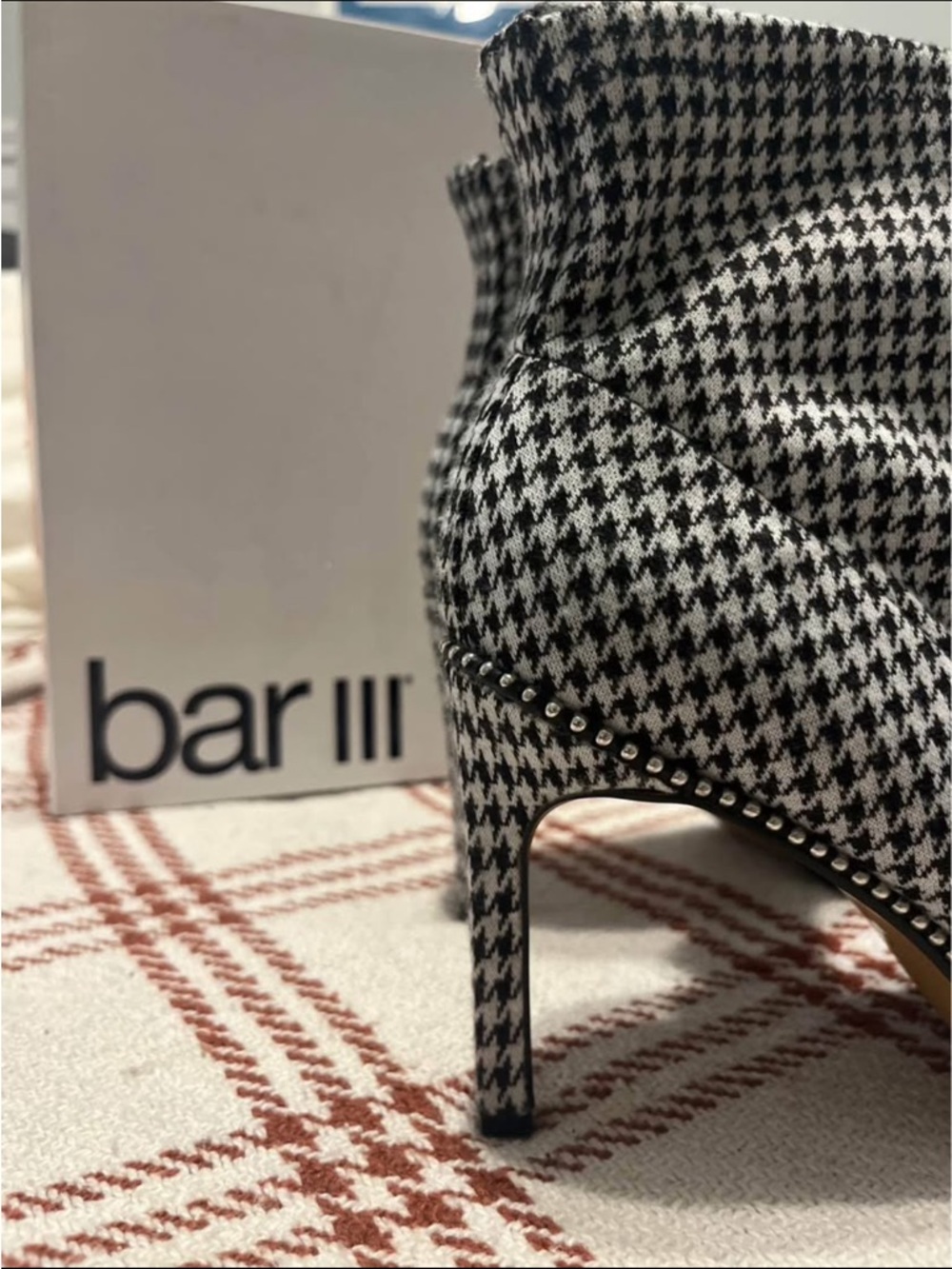 Bar III Black & White Houndstooth Studded Stiletto Booties